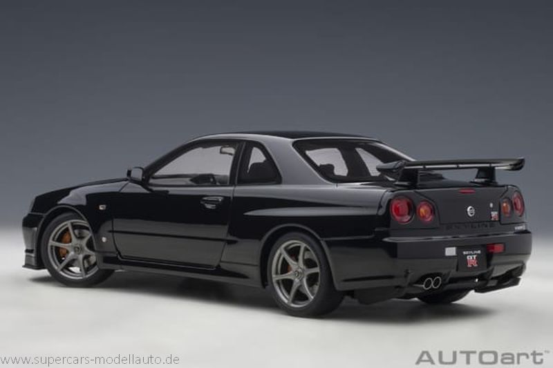 Nissan Skyline Gt R R34 V Spec 2 01 Schwarz Metallic Rhd Autoart 1 18 Composite Supercars Modellauto